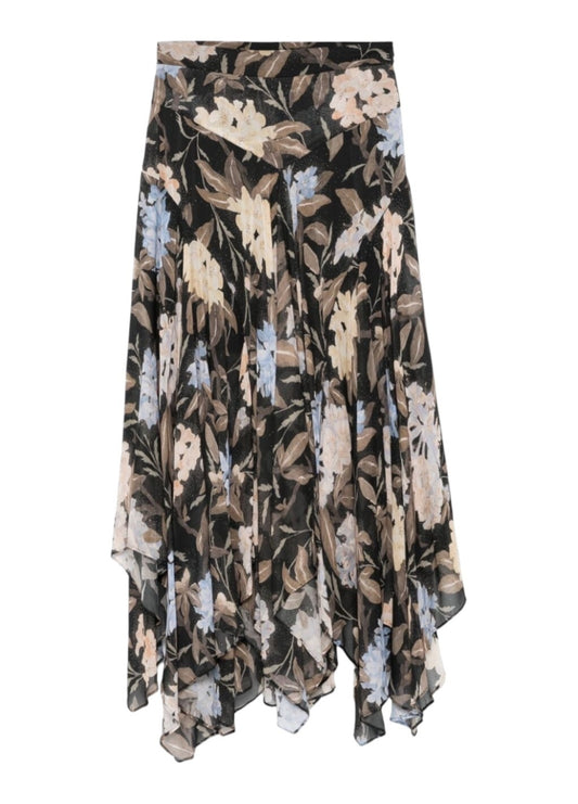 Zimmermann Eden Handkerchief Skirt | Black Floral, Asymmetric, High Waist, Slits