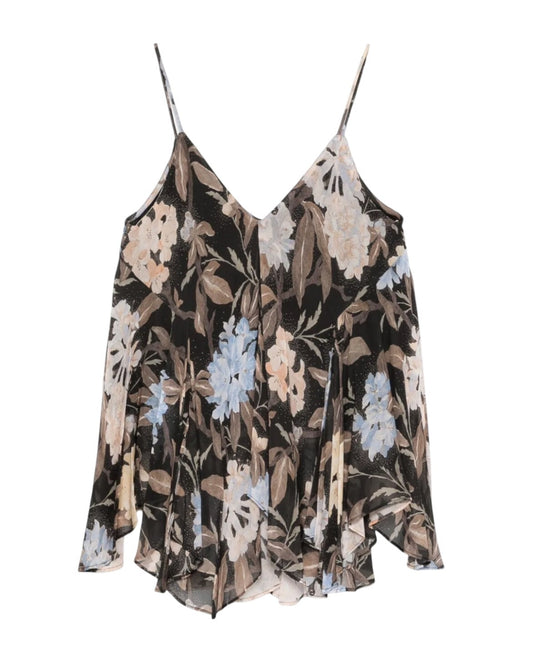 Zimmermann Eden Handkerchief Top | Spaghetti Straps, Black Floral, Camisole