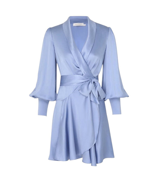 Zimmermann Silk Wrap Mini Dress | Pale Baby Blue, Asymmetric,  Sueded Silk