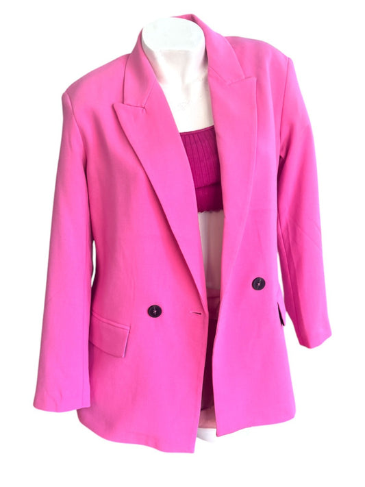 Sportsgirl Pink Blazer / Jacket | Size 8, BNWT, Shoulder Pads, Black Button