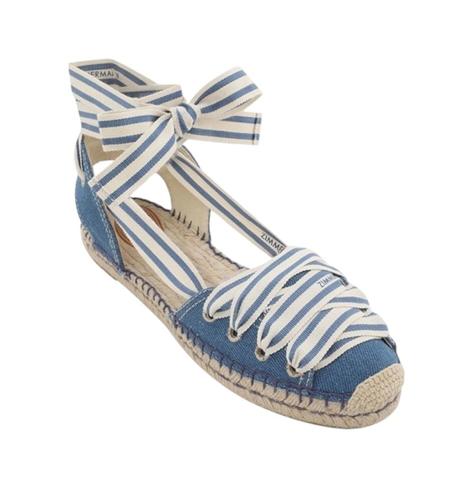Zimmermann Sol Espadrille Flats| Denim Blue / White, Ankle Strap, Leather Inner