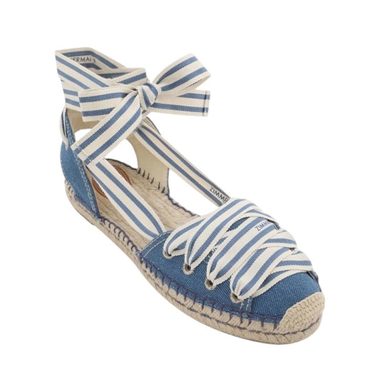 Zimmermann Sol Espadrille Flats| Denim Blue / White, Ankle Strap, Leather Inner