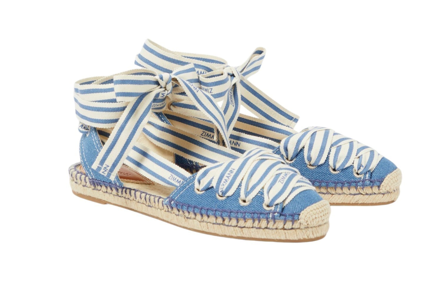 Zimmermann Sol Espadrille Flats| Denim Blue / White, Ankle Strap, Leather Inner