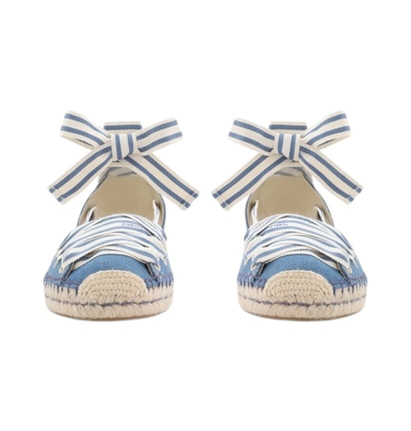 Zimmermann Sol Espadrille Flats| Denim Blue / White, Ankle Strap, Leather Inner