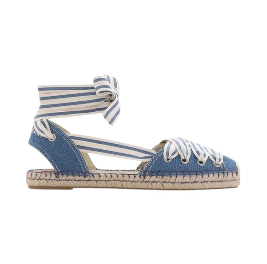 Zimmermann Sol Espadrille Flats| Denim Blue / White, Ankle Strap, Leather Inner