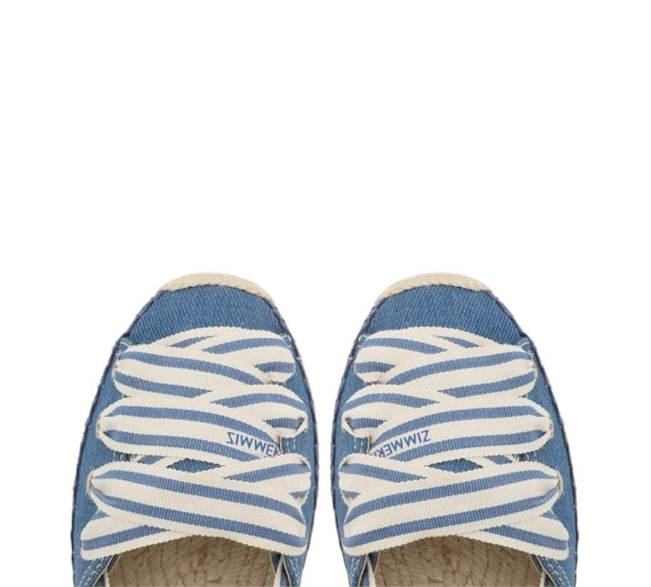 Zimmermann Sol Espadrille Flats| Denim Blue / White, Ankle Strap, Leather Inner