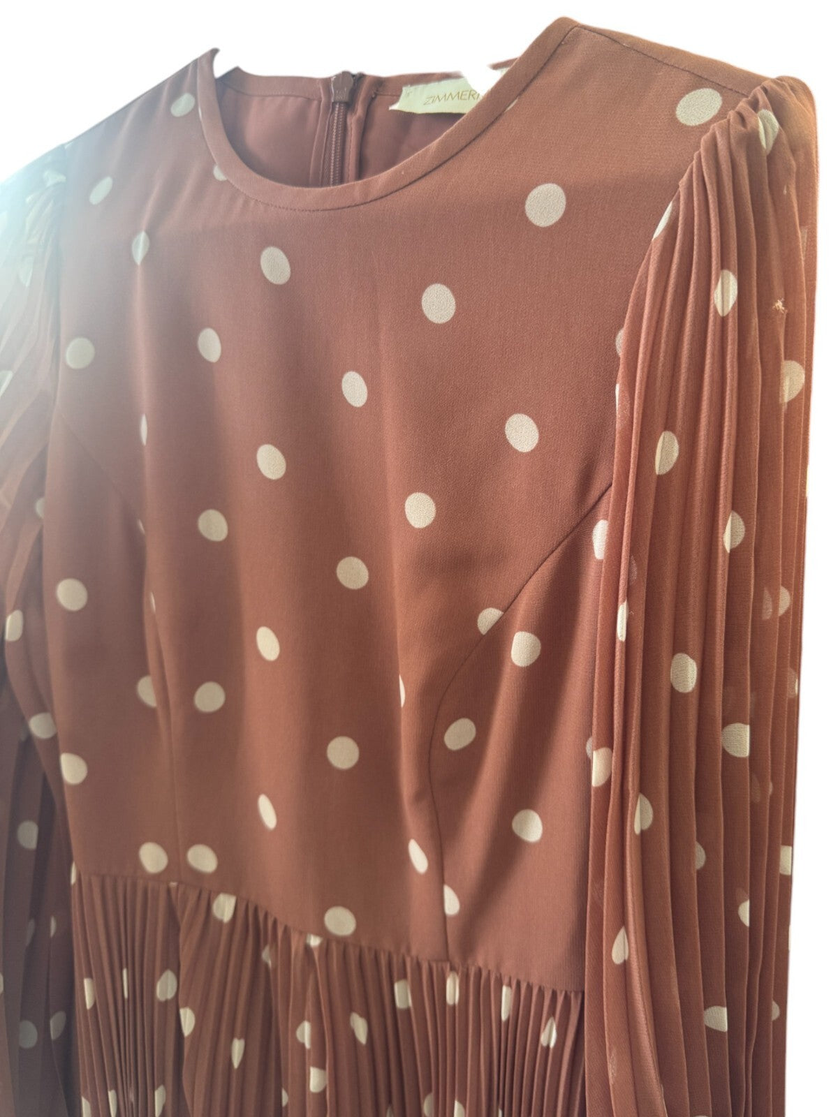 Zimmermann Sunray Long Sleeve Midi Dress | Cream Dot, Puff Sleeve, Leather Belt