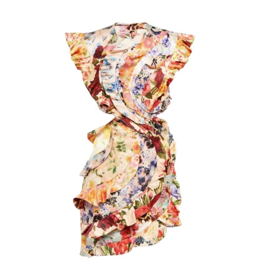 Zimmermann Wonderland Frill Mini Dress | Floral, Cut Outs, Backless, Silk/Linen