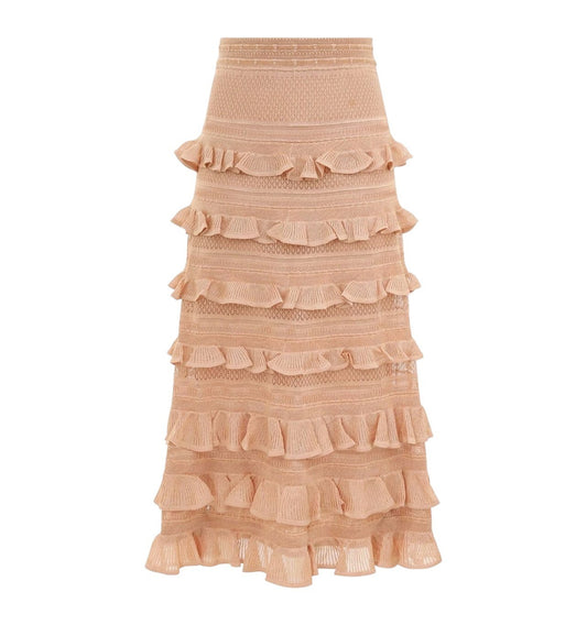Zimmermann Illustration Tiered Skirt | Champagne, High Waist, Ruffles, Elastic