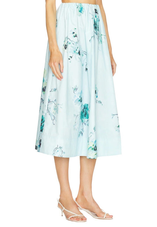 Zimmermann Lightburst Gathered Midi Skirt | Blue Floral, Elastic Waist, Pockets