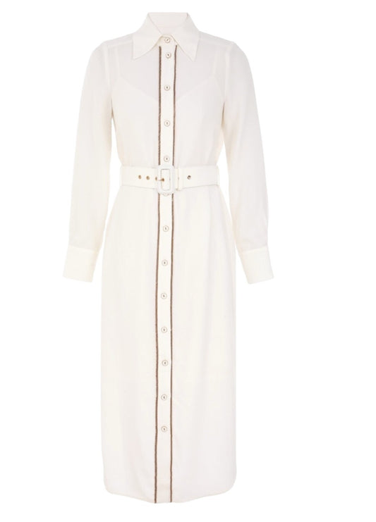 Zimmermann Chain Midi Dress | Cream/Off White, Shirt, Belt, Collar, Long Sleeve