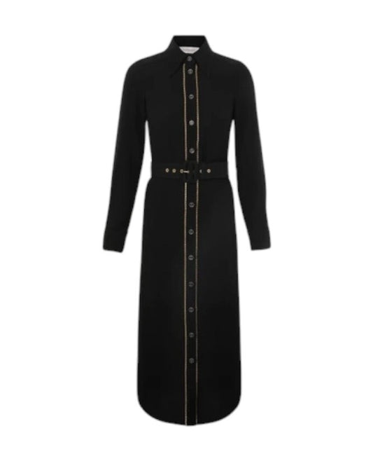 Zimmermann Chain Midi Dress | Black/Gold, Shirt, Belt, Collar, Long Sleeve