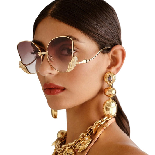 Camilla Goddess Energy Sunglasses | Gold/Ivory Laminate, Butterfly, Oversized