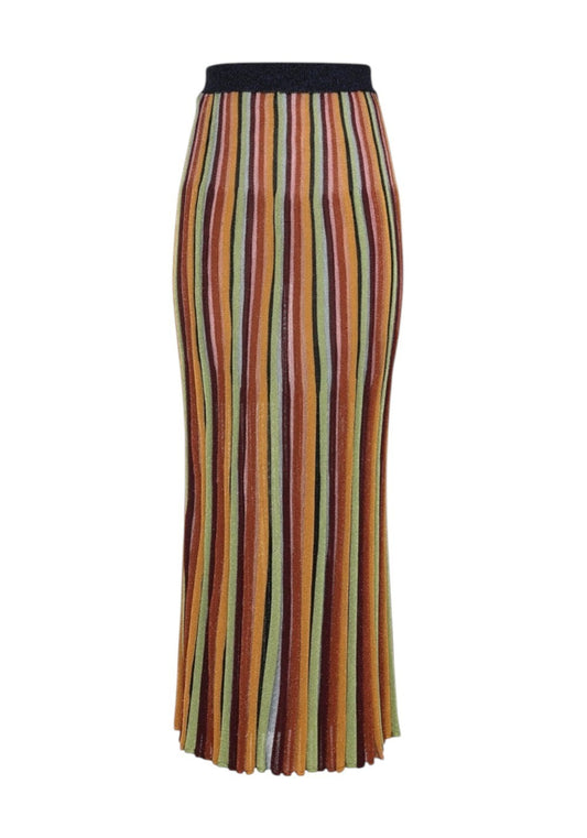 Zimmermann Alight Stripe Midi Skirt | Metallic, Ribbed, Elastic Waist, Striped