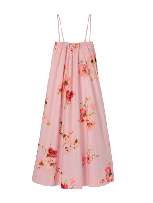 Zimmermann Lightburst Puff Midi Dress | Pink Floral, Relaxed, Poplin Cotton