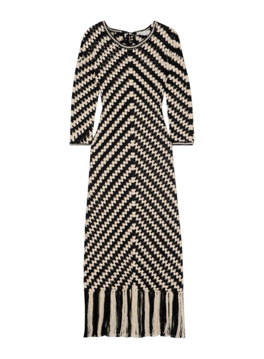 Zimmermann Halliday Hand Crochet Dress | Chevron, Black&White, Knitted, Midi