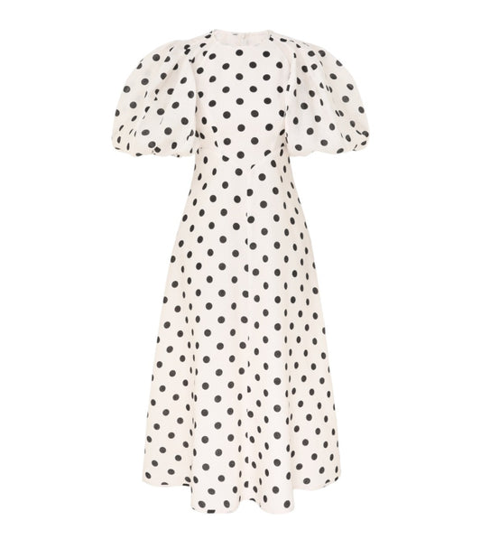 Zimmermann Midi Day Dress | Black/White Polka Dot, Blouson/Puff sleeves, Linen