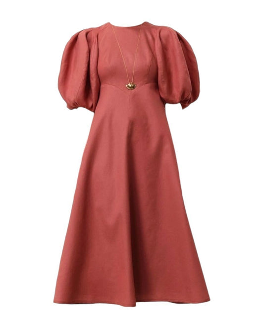 Zimmermann Midi Day Dress | Lipstick/Red/Pink, Blouson/Puff sleeves, Linen