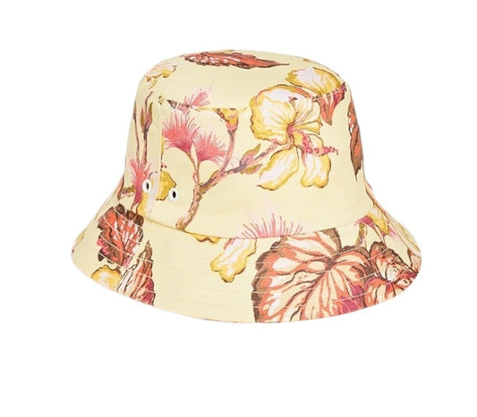 Zimmermann Printed Bucket Hat | Yellow Hibiscus Floral Print, Linen, Summer Hat
