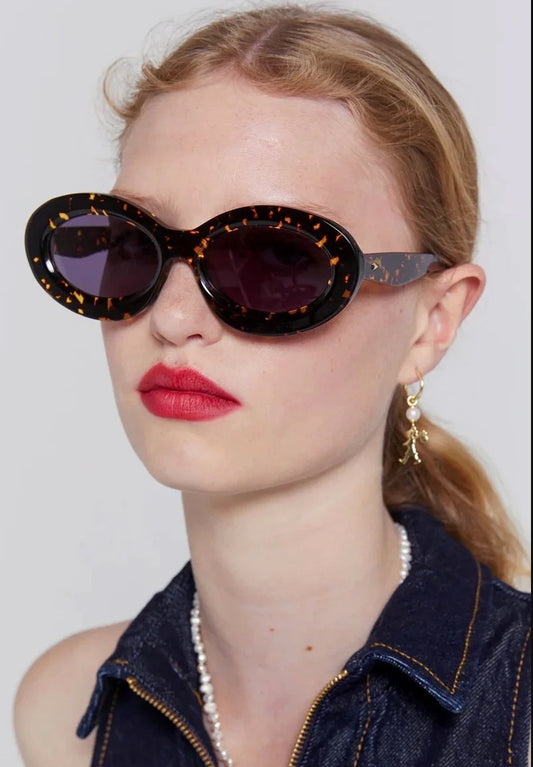 Karen Walker Rapture B Sunglasses | Cracked Tortoise Shell, Acetate, Grey Lenses
