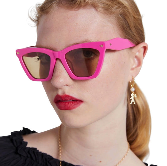 Karen Walker Spellbound Sunglasses | Pink/Fuchsia, Cats Eye, Acetate, Brown Lens