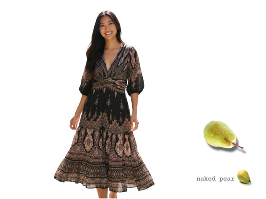 Zimmermann Pleated Midi Dress |Plisse,  Black Paisley, Puff Sleeves,  V-Neck