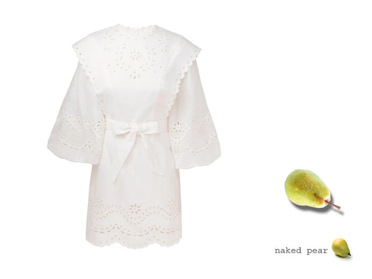 Junie Embroidered Mini Dress | White,, Linen, Belted, Collar, Embroidery, Dolman