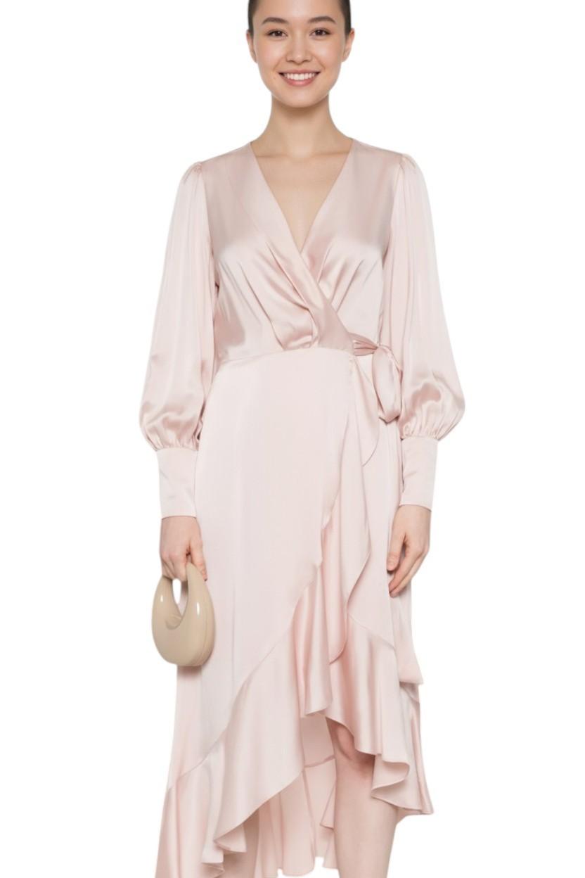 Zimmermann Silk Wrap Midi Dress | Light Pink,  Asymmetric, Silk, Dolman Sleeve