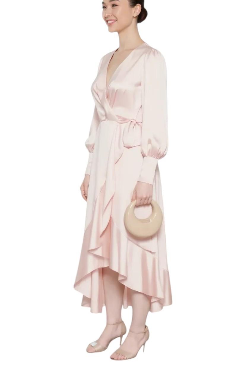 Zimmermann Silk Wrap Midi Dress | Light Pink,  Asymmetric, Silk, Dolman Sleeve