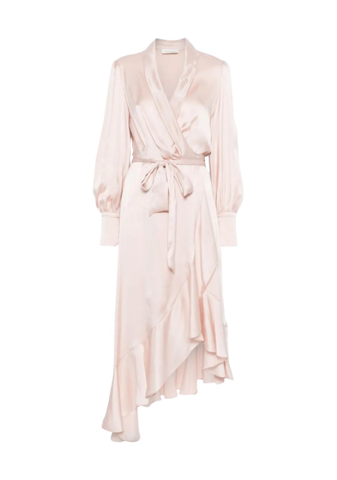 Zimmermann Silk Wrap Midi Dress | Light Pink,  Asymmetric, Silk, Dolman Sleeve