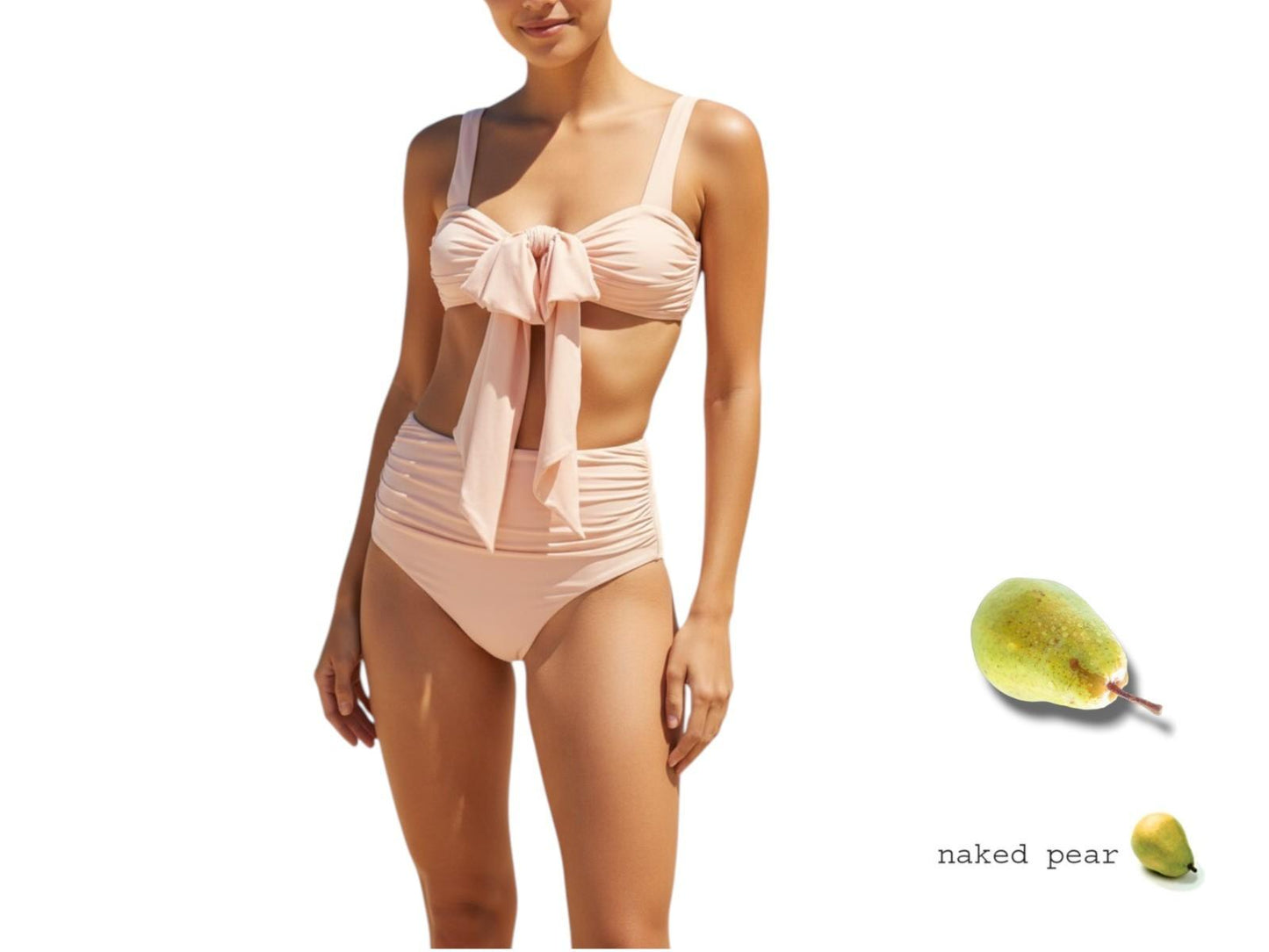 Zimmermann Acacia Drape Bow Bikini | Nude/Light Pink, High Rise, Padded, Straps