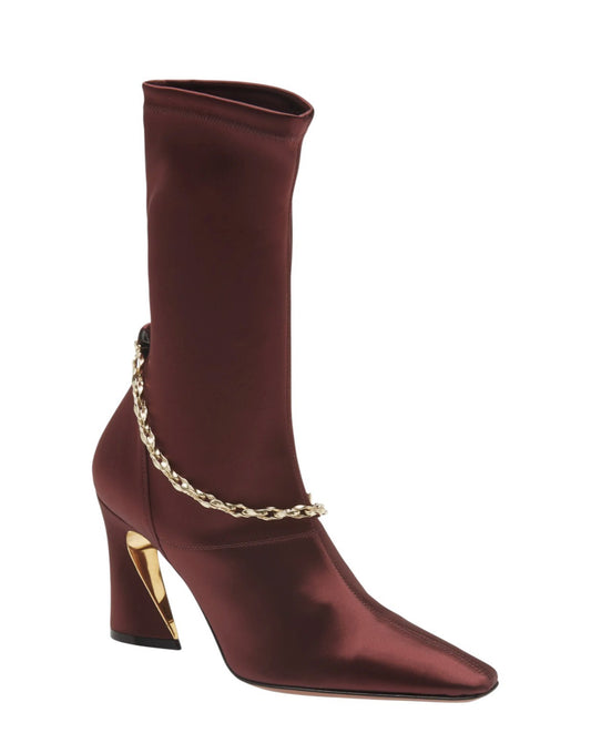 Zimmermann Crescent Stretch Boot Short | Bordeaux/Burgundy, Sock, Ankle, Satin