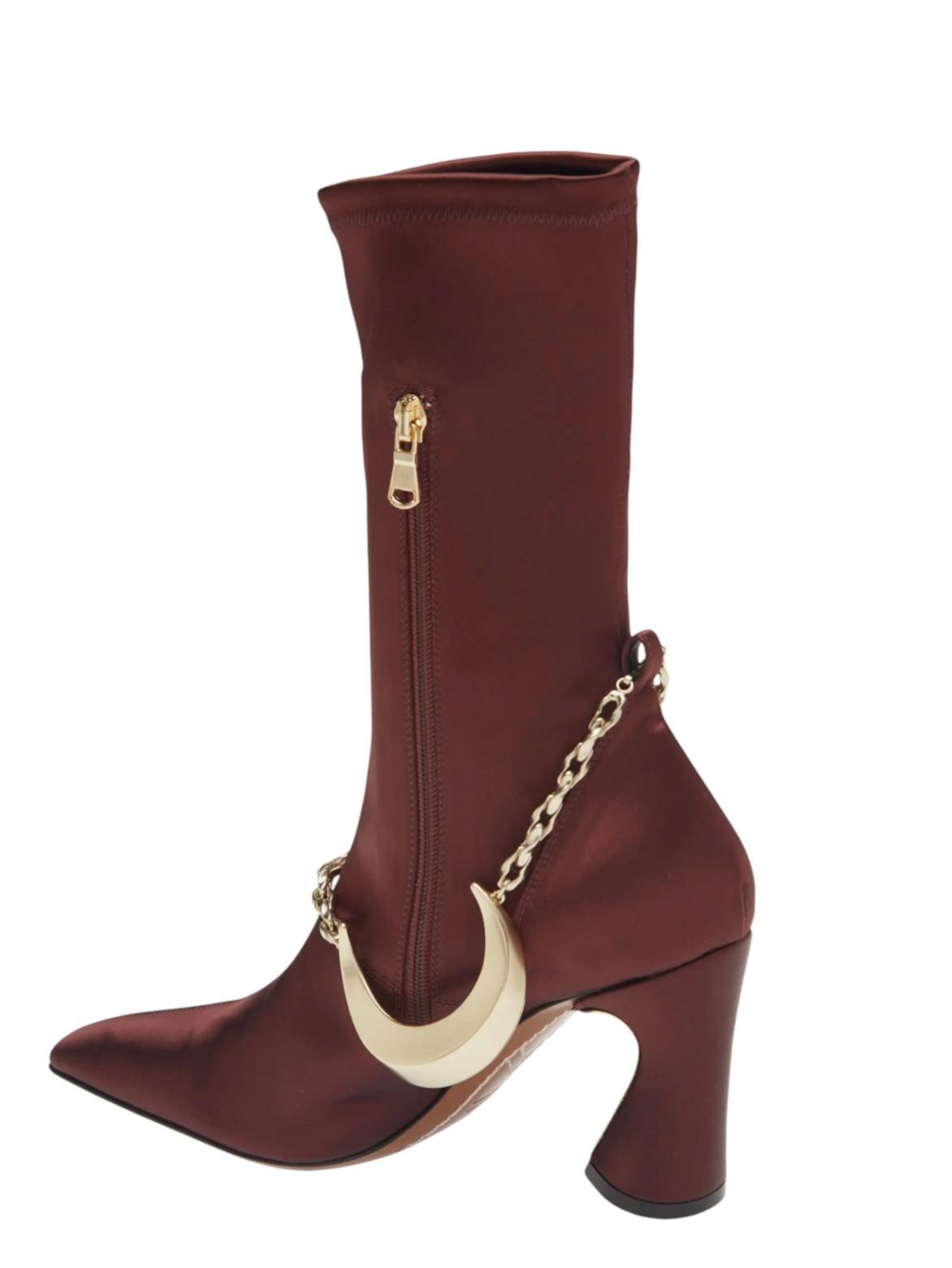 Zimmermann Crescent Stretch Boot Short | Bordeaux/Burgundy, Sock, Ankle, Satin