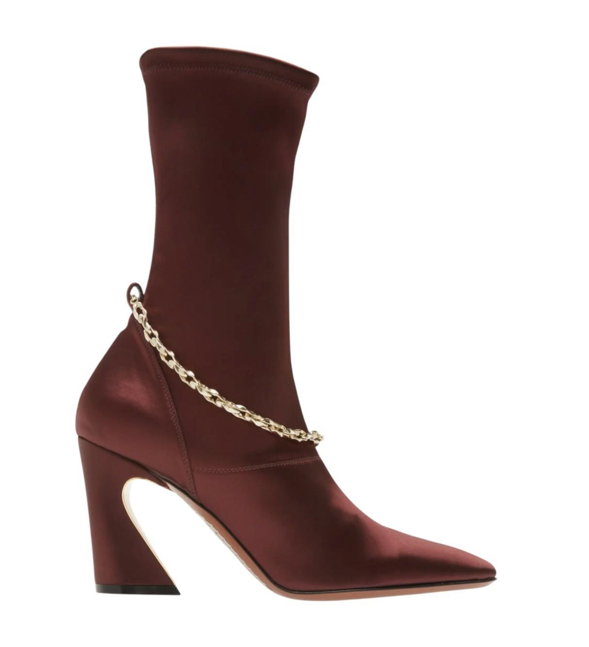 Zimmermann Crescent Stretch Boot Short | Bordeaux/Burgundy, Sock, Ankle, Satin
