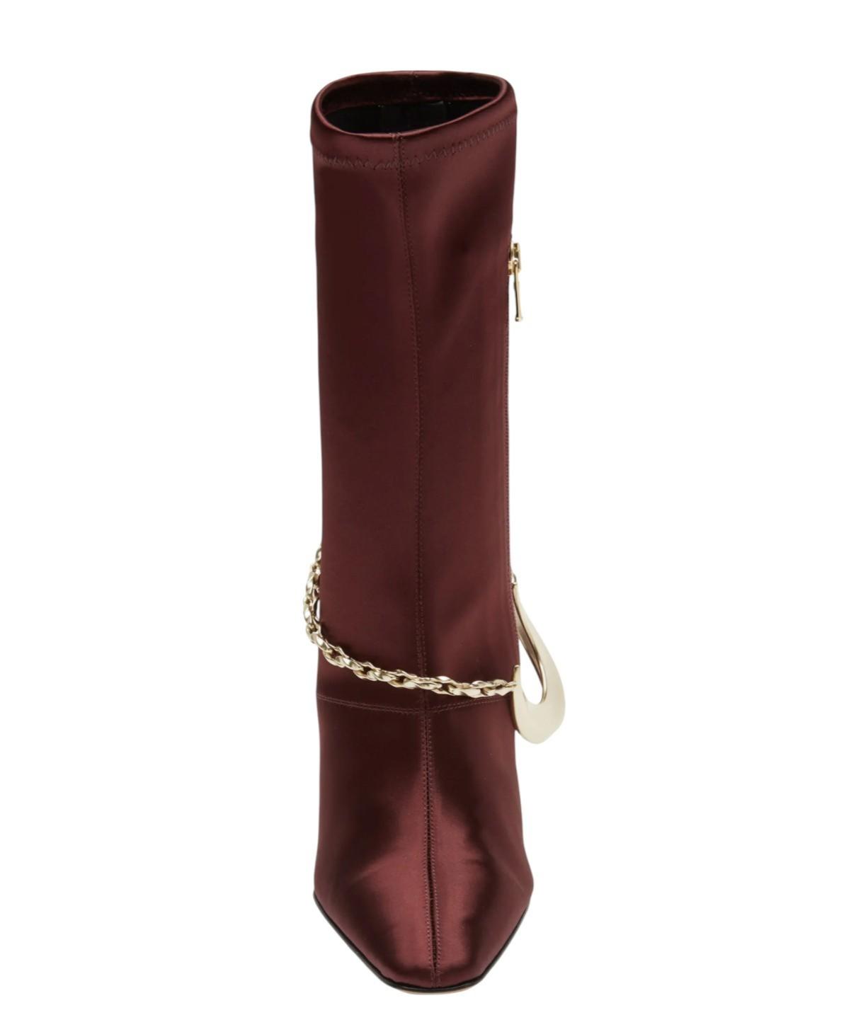 Zimmermann Crescent Stretch Boot Short | Bordeaux/Burgundy, Sock, Ankle, Satin