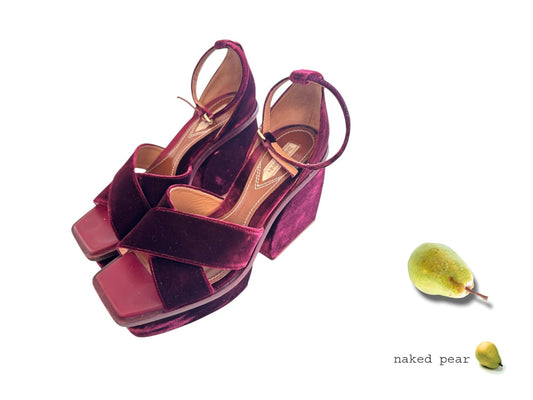 Zimmermann Velvet Platform Sandals | Sz 40, Burgundy, Worn Once, Ankle Strap