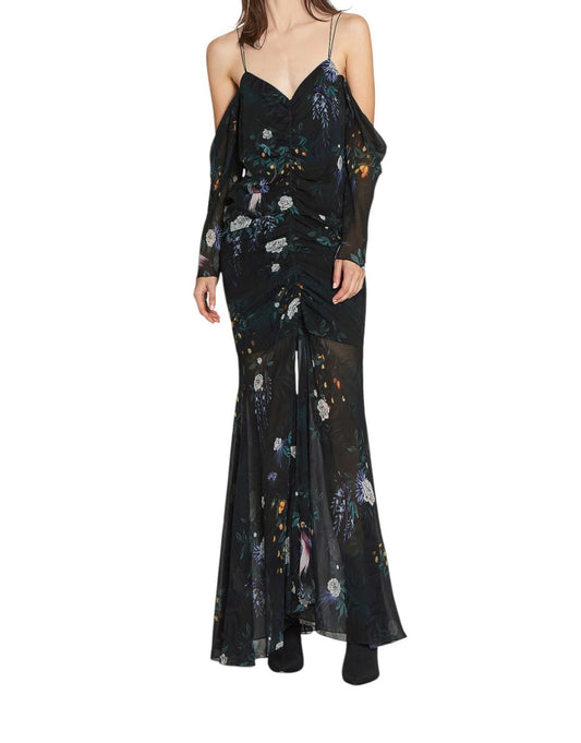CAMILLA + MARC Arlen Maxi Dress | Sz 8, Black Floral, Ruching, Spaghetti Straps