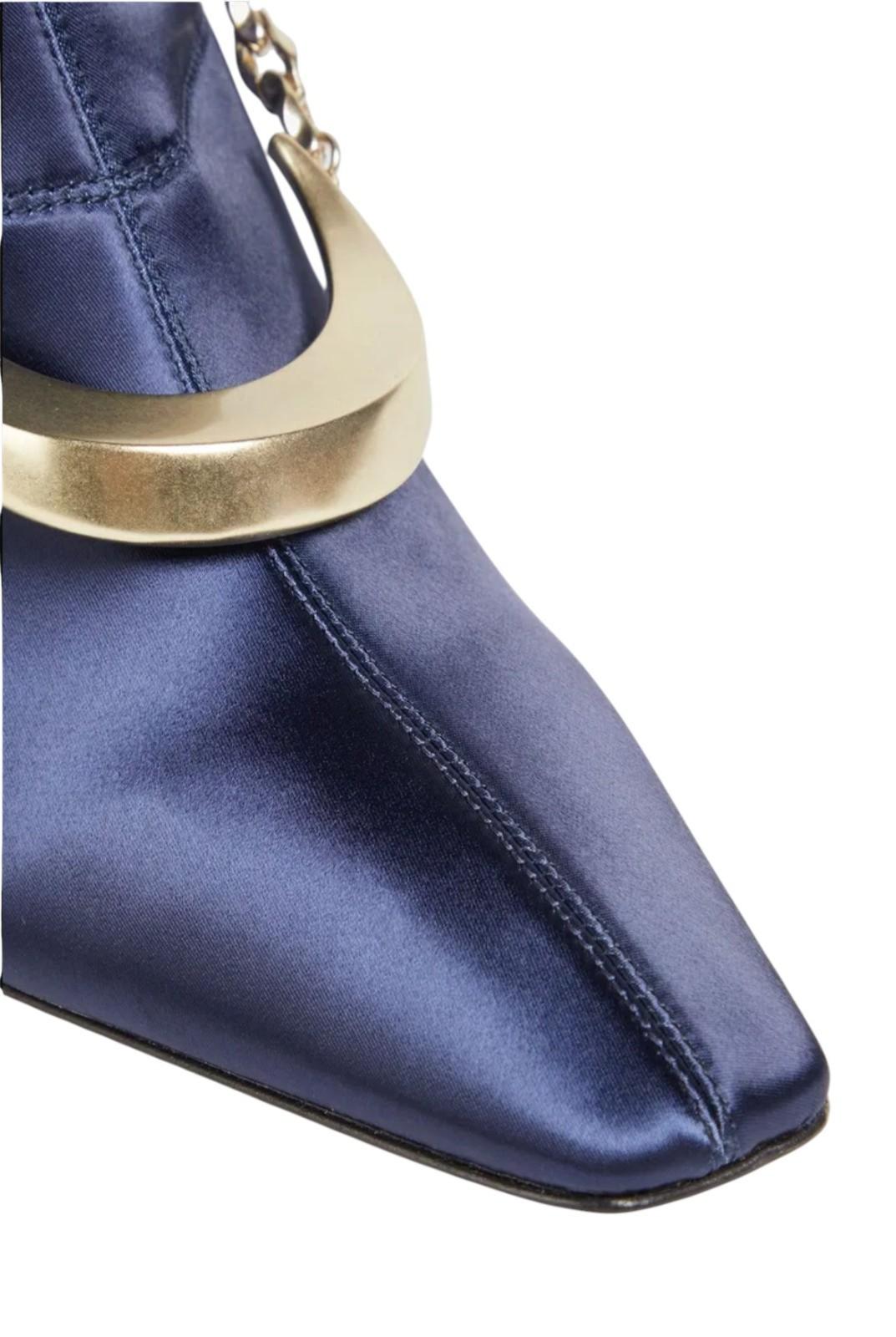 Zimmermann Crescent Stretch Boot Tall| Navy Blue, Long Sock, Satin, Moon Chain