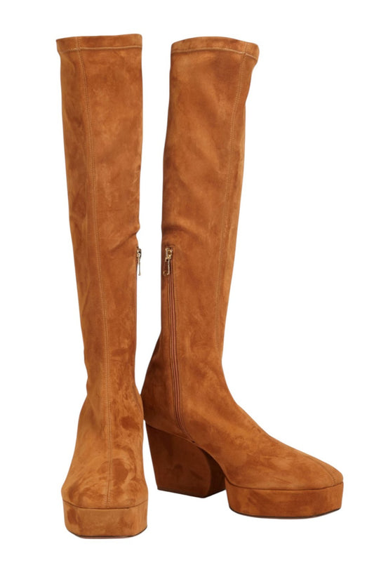 Zimmermann Stretch Suede Platform Boots | Knee High, Tan/Brown, Zipper