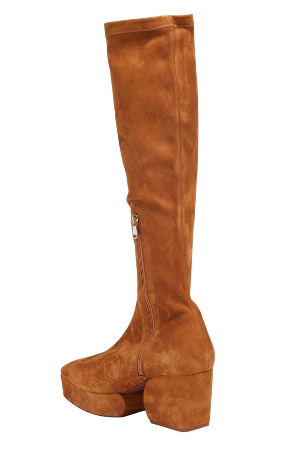 Zimmermann Stretch Suede Platform Boots | Knee High, Tan/Brown, Zipper