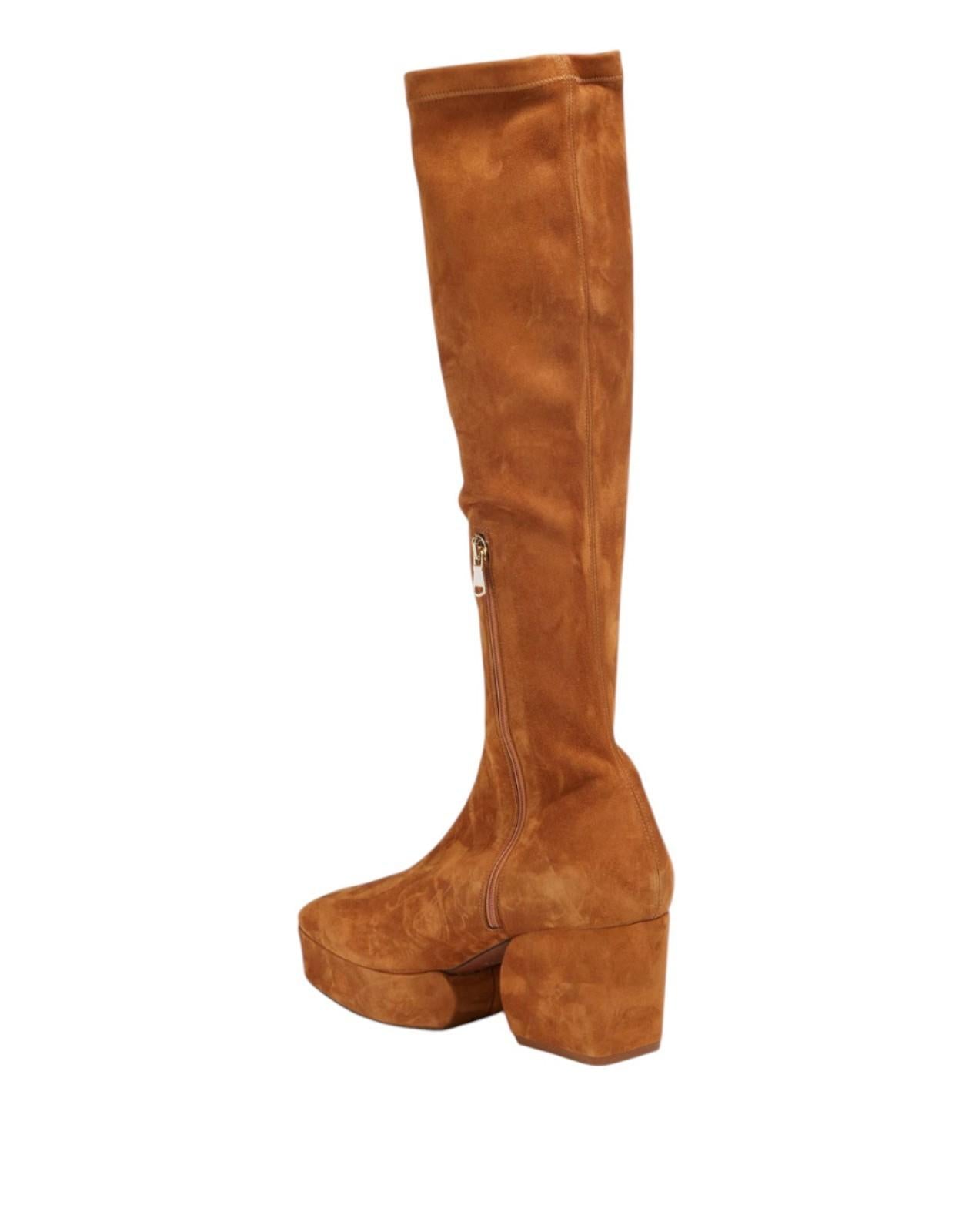 Zimmermann Stretch Suede Platform Boots | Knee High, Tan/Brown, Zipper