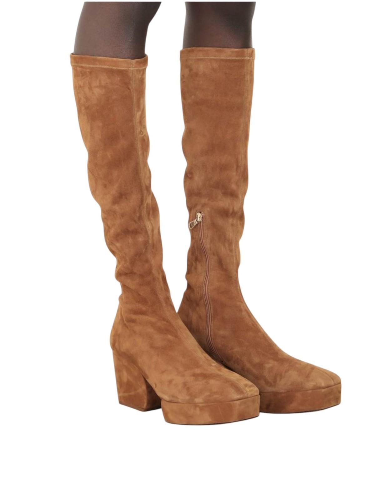 Zimmermann Stretch Suede Platform Boots | Knee High, Tan/Brown, Zipper
