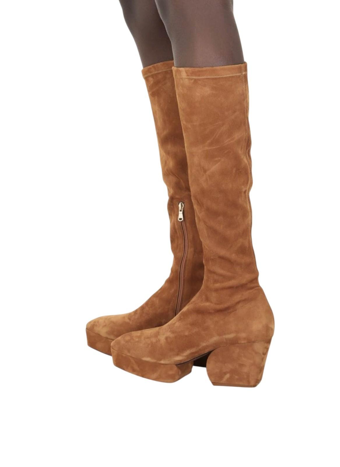 Zimmermann Stretch Suede Platform Boots | Knee High, Tan/Brown, Zipper