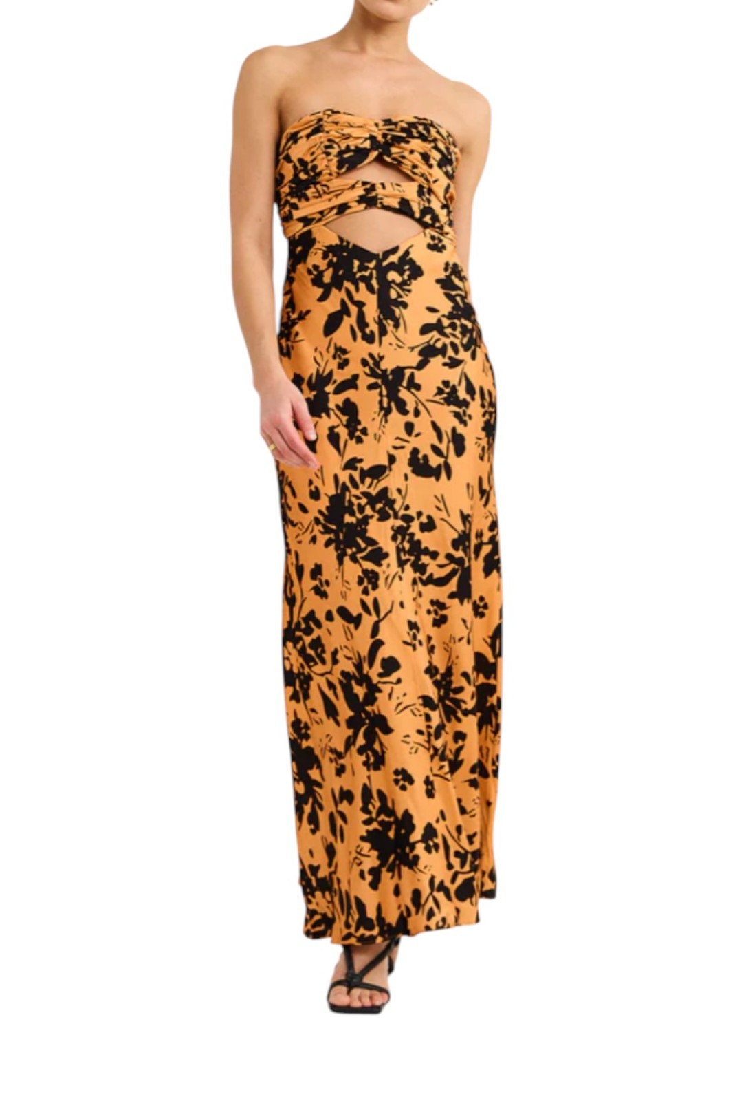 Shona Joy Solare Strapless Cut Out Ruched Midi Dress | Sz AU 10, Feels like 8 AU