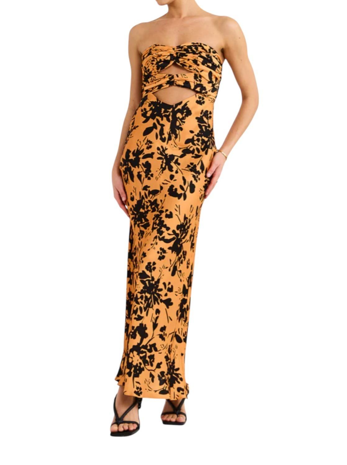 Shona Joy Solare Strapless Cut Out Ruched Midi Dress | Sz AU 10, Feels like 8 AU