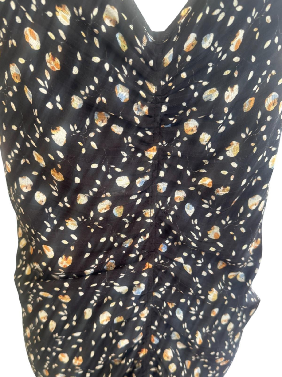 Camilla and Marc Ruched Maxi Dress | Sample, Sz 8, Slit, Black Floral, Spaghetti