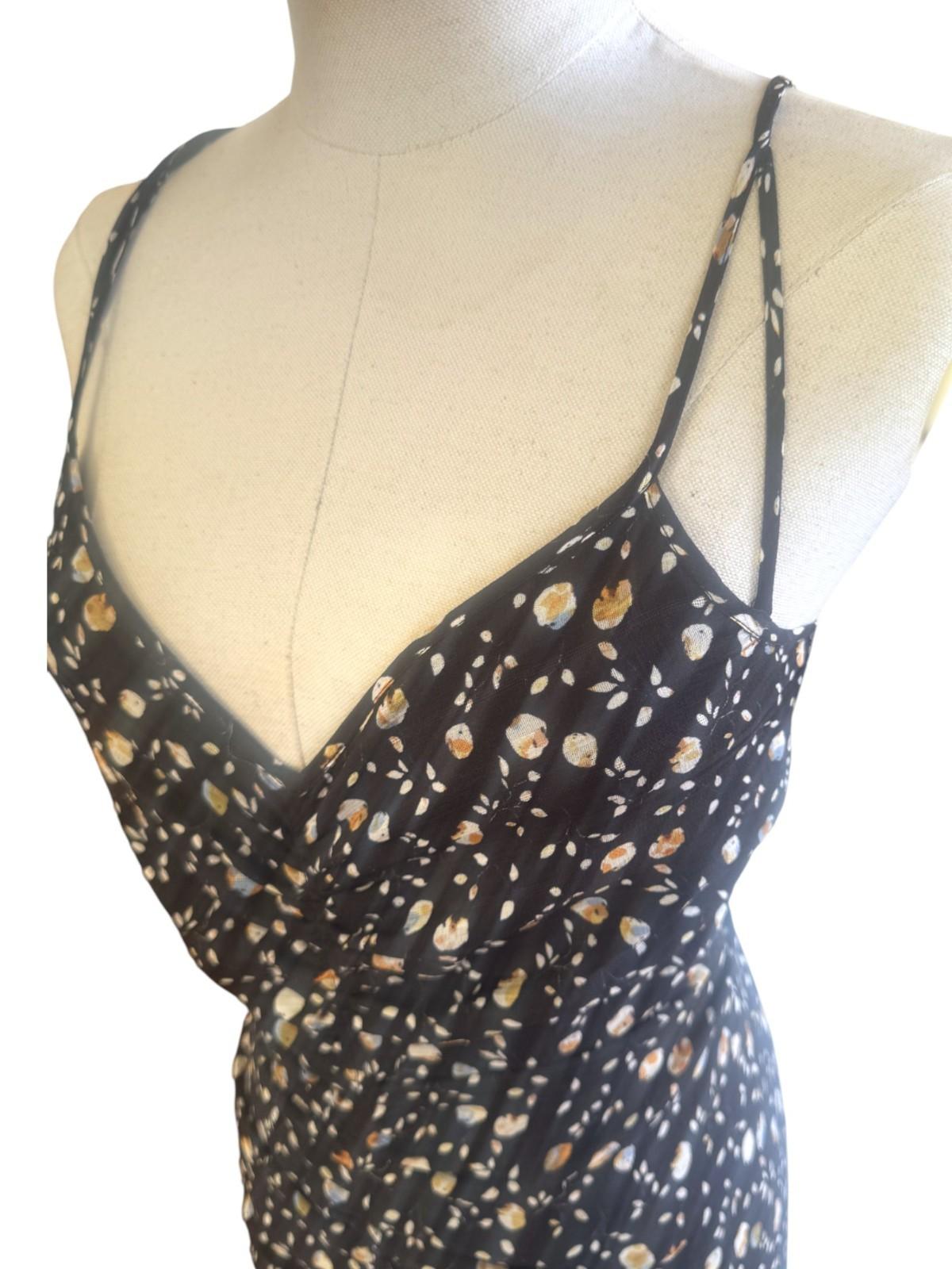 Camilla and Marc Ruched Maxi Dress | Sample, Sz 8, Slit, Black Floral, Spaghetti