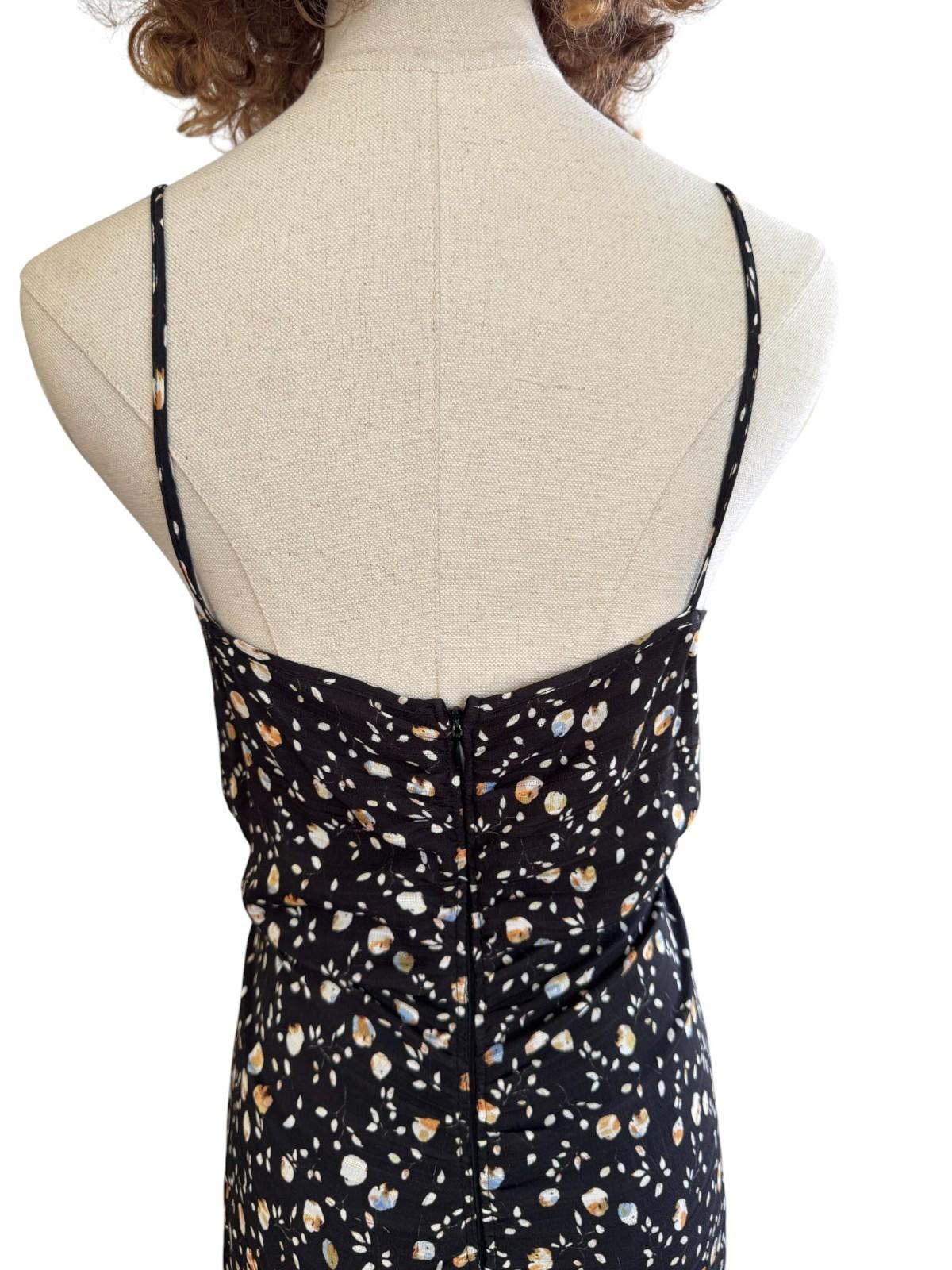 Camilla and Marc Ruched Maxi Dress | Sample, Sz 8, Slit, Black Floral, Spaghetti