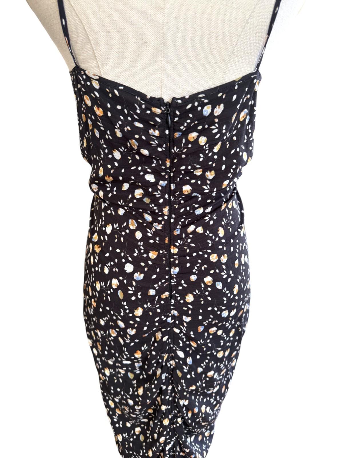 Camilla and Marc Ruched Maxi Dress | Sample, Sz 8, Slit, Black Floral, Spaghetti
