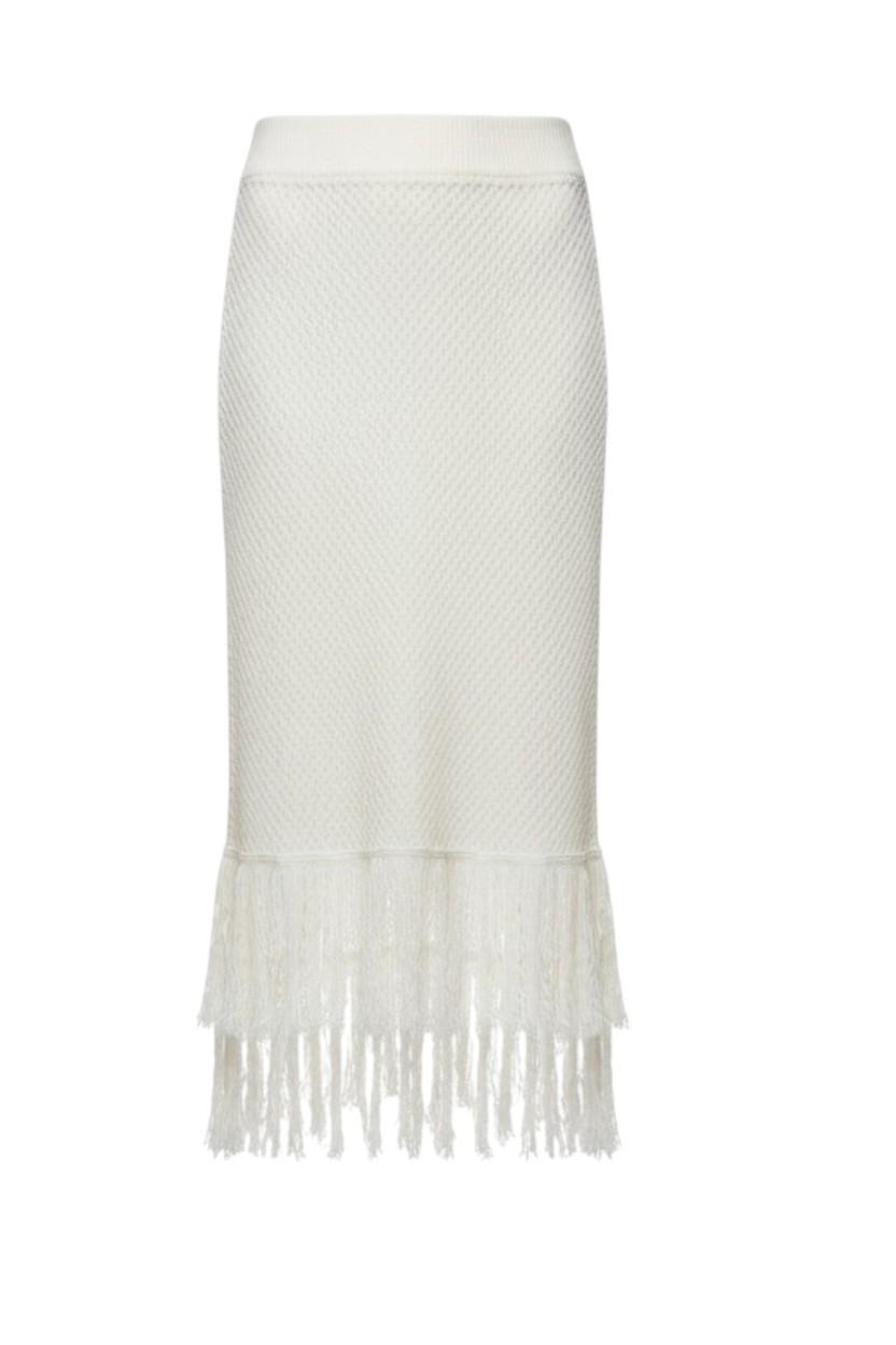 C&M Camilla & Marc Aint No Sunshine Crochet Skirt | Cream/White, Sz 10, Tassles